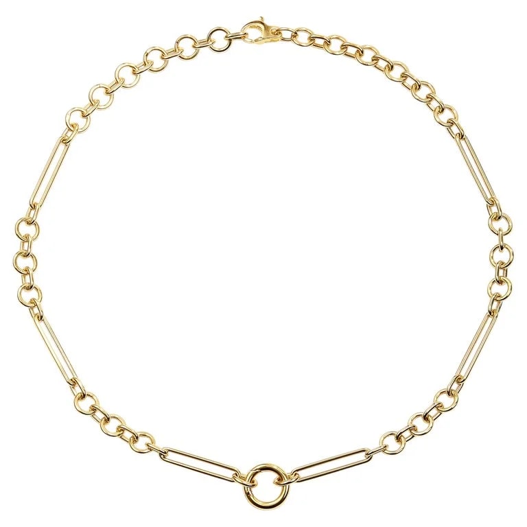 Syna Jewels — Yellow Gold Paper Clip Rolo Link With Charm Holder — Jewelry — resale