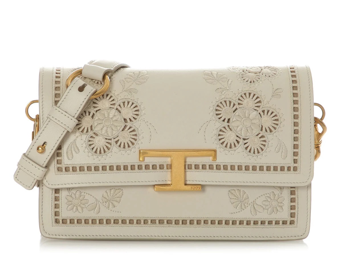 Tod's — Tod's Embroidered T Timeless Flap — Handbag — resale