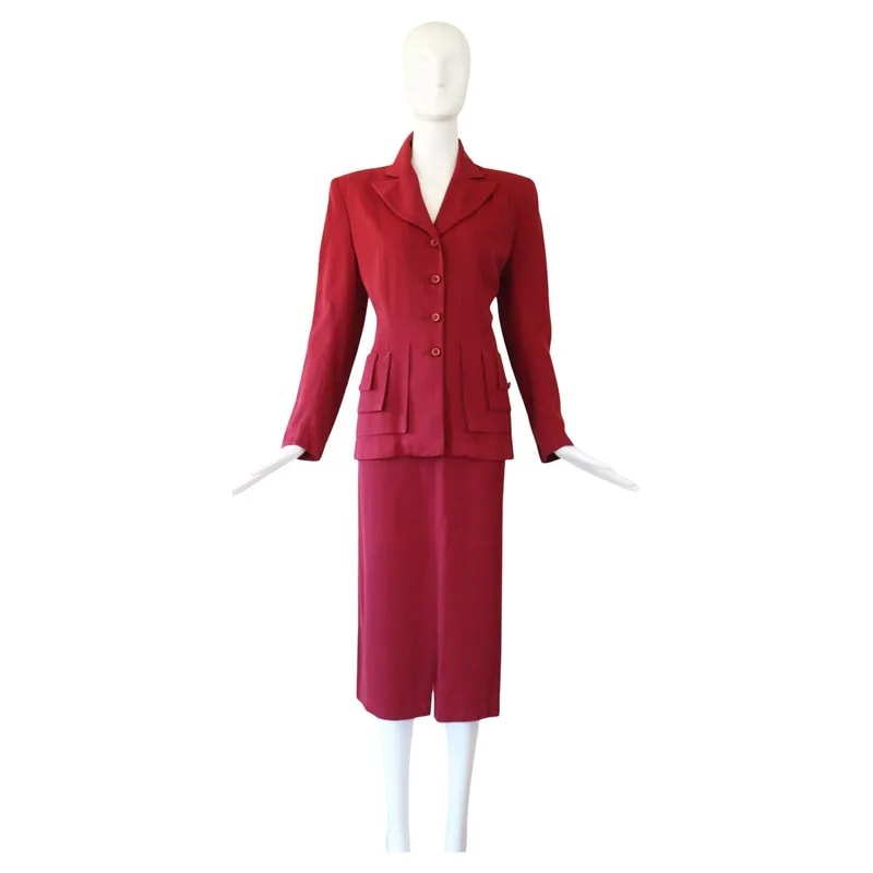 Vintage Early 1940s Deep Red Two Piece Skirt Suit UK/US 10/US 6 — Clothing — resale