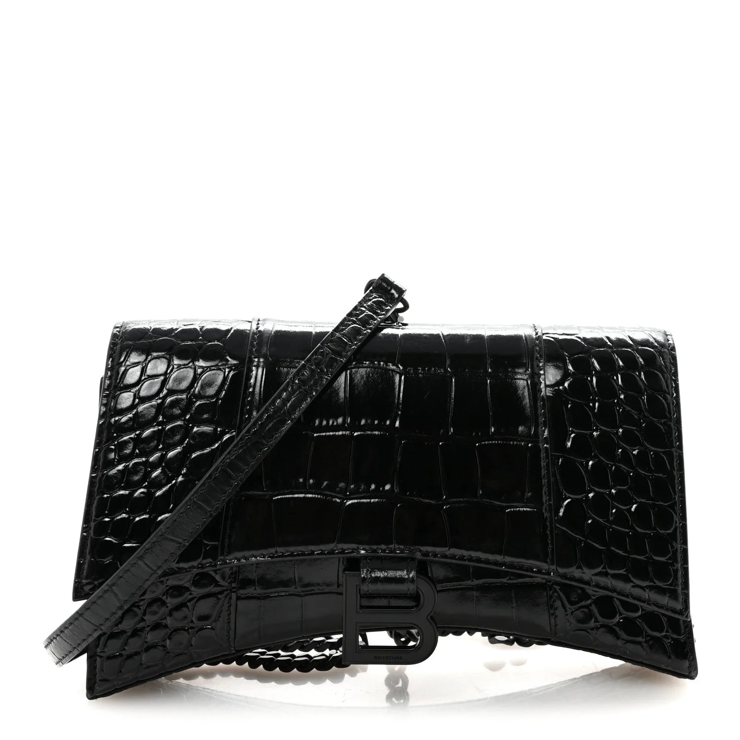 Balenciaga — Shiny Monochrome Embossed Small Hourglass Evening Chain — Handbag — resale