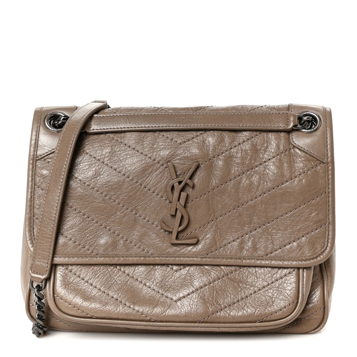 Saint Laurent — Crinkled Medium Niki Chain Satchel Greyish — Handbag — resale