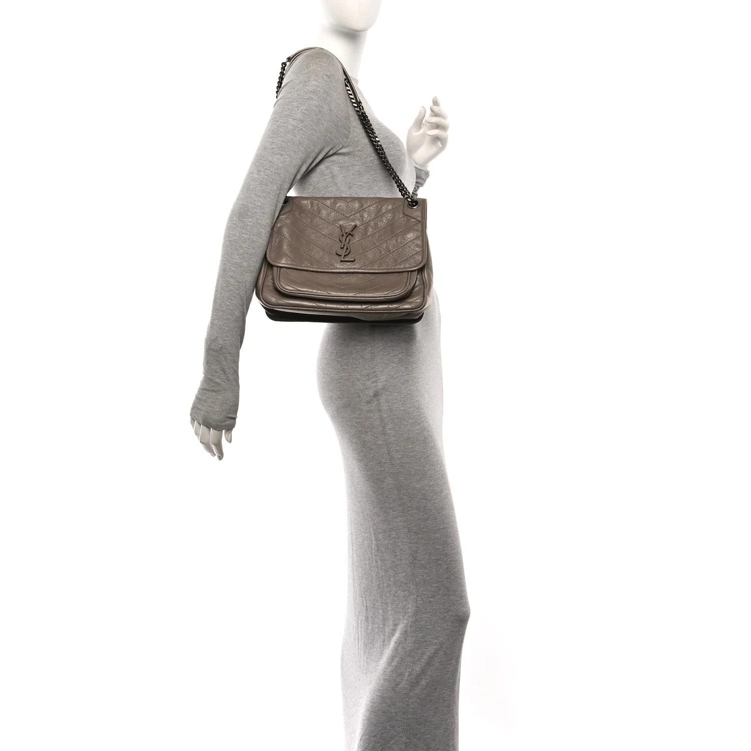 Crinkled Medium Niki Chain Satchel Greyish 2