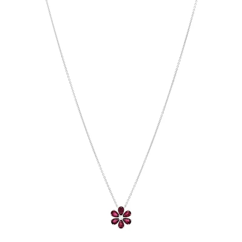 Harry Winston — Platinum Diamond Ruby Forget Me Not Pendant Necklace — Watch — resale