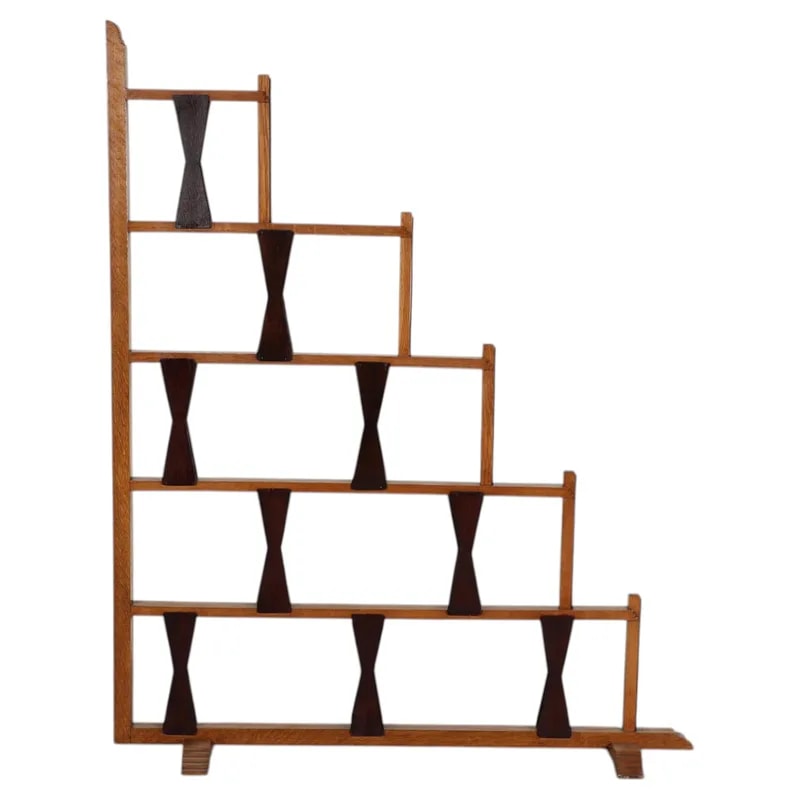 Art Deco Oak Room Divider Stepped Pyramid Form Bow Tie Accents 2