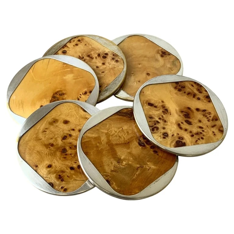 Aldo Tura — Aldo Tura Style Coasters in Lucite Burl Wood, Set of 6, Italy, Circa 1970's — Furniture — resale