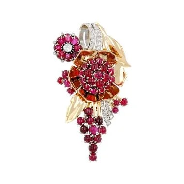 Bouche — A Semi-articulated 1950s Boucheron Paris Brooch- in Yellow Gold, Synthetic Rubies and Diamonds — Jewelry — resale