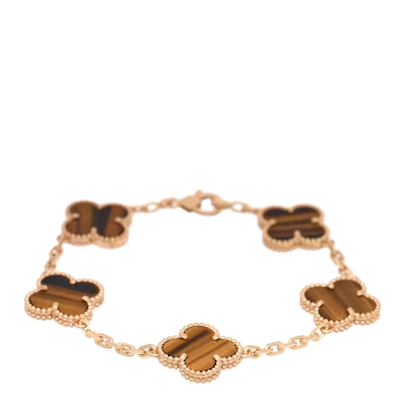 Van Cleef & Arpels — 18K Yellow Gold Tiger Eye 5 Motifs Alhambra — Jewelry — resale