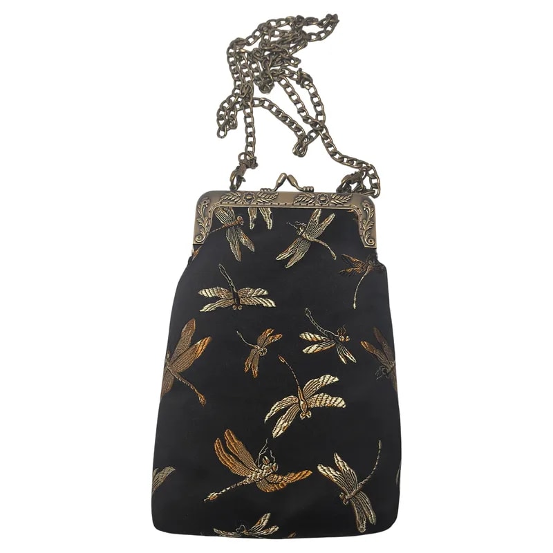 Oriental Dragonfly Mobile Phone Silk Embroidery Clip Closure Sling Bag — Designer Shoe — resale
