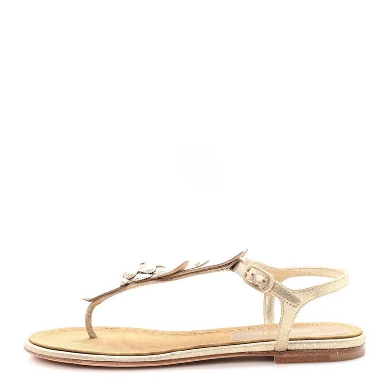 Chanel — Metallic Camellia Thong 37 — Designer Shoe — resale