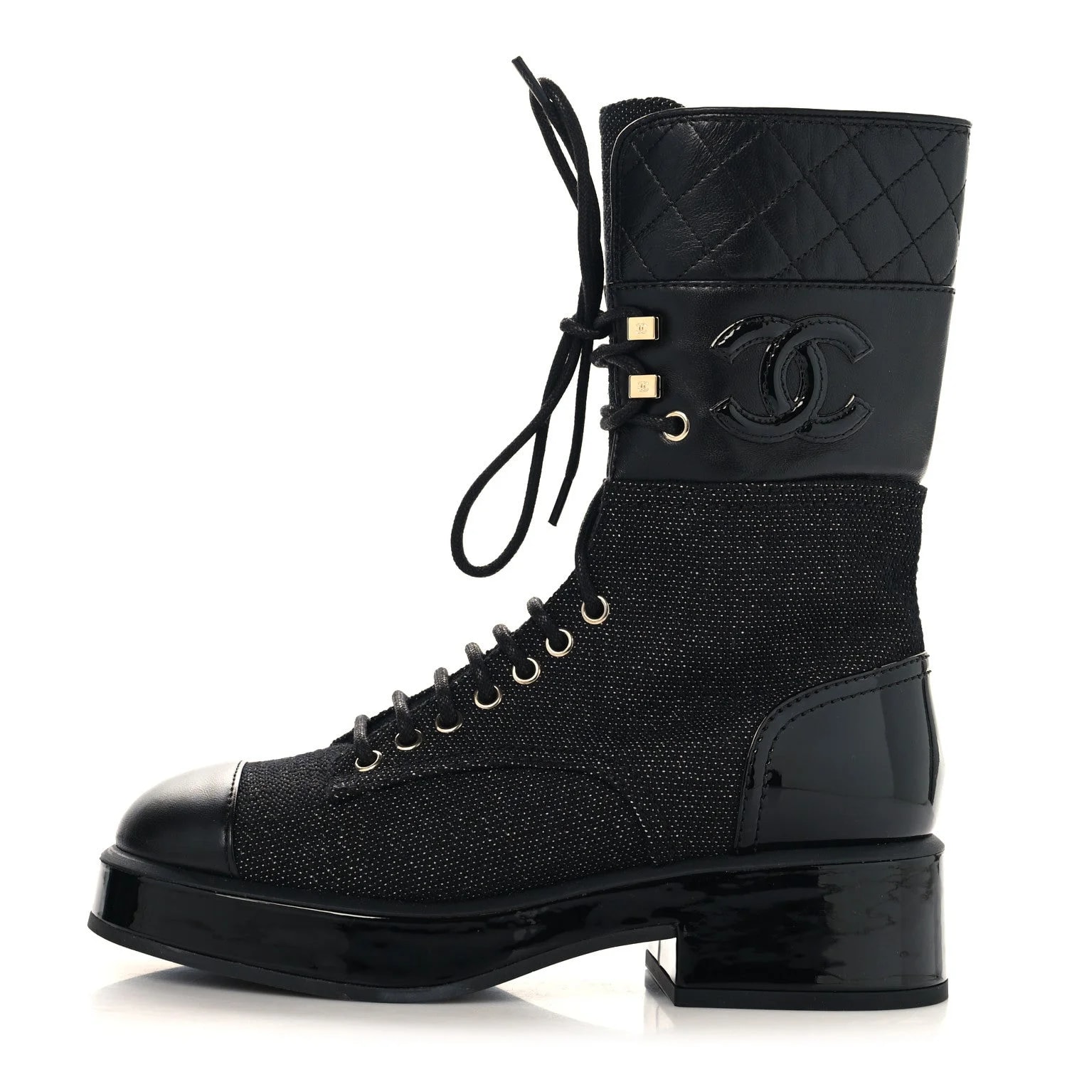 Chanel — Fabric CC Lace Up Combat 36 — Designer Shoe — resale