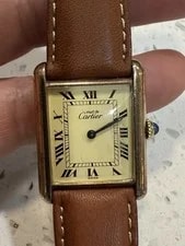 Cartier — Cartier Must Tank 925/Yellow Gold Plaque Manual Wind Brown Band — Watch — resale