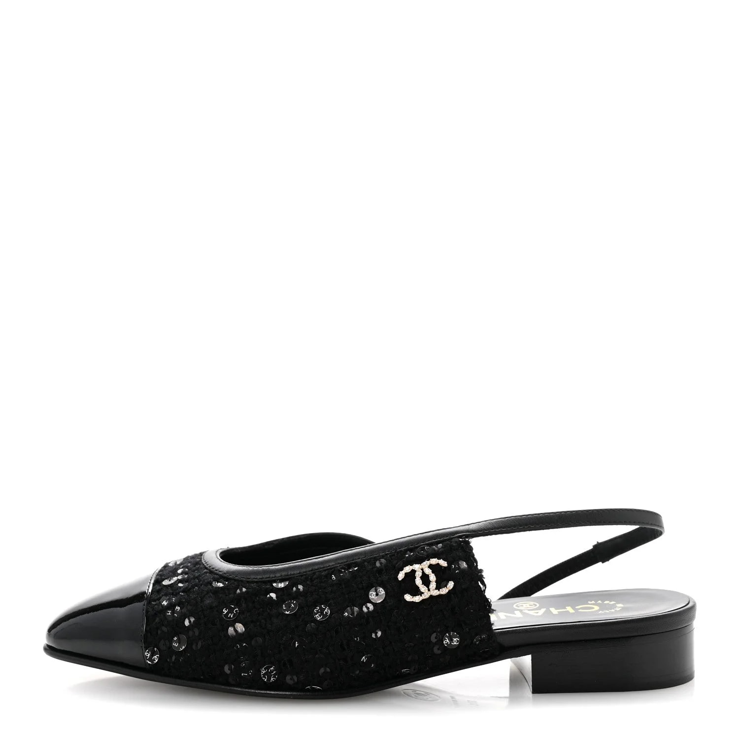 Chanel — Glittered Cap Toe CC Slingback 37.5 — Designer Shoe — resale