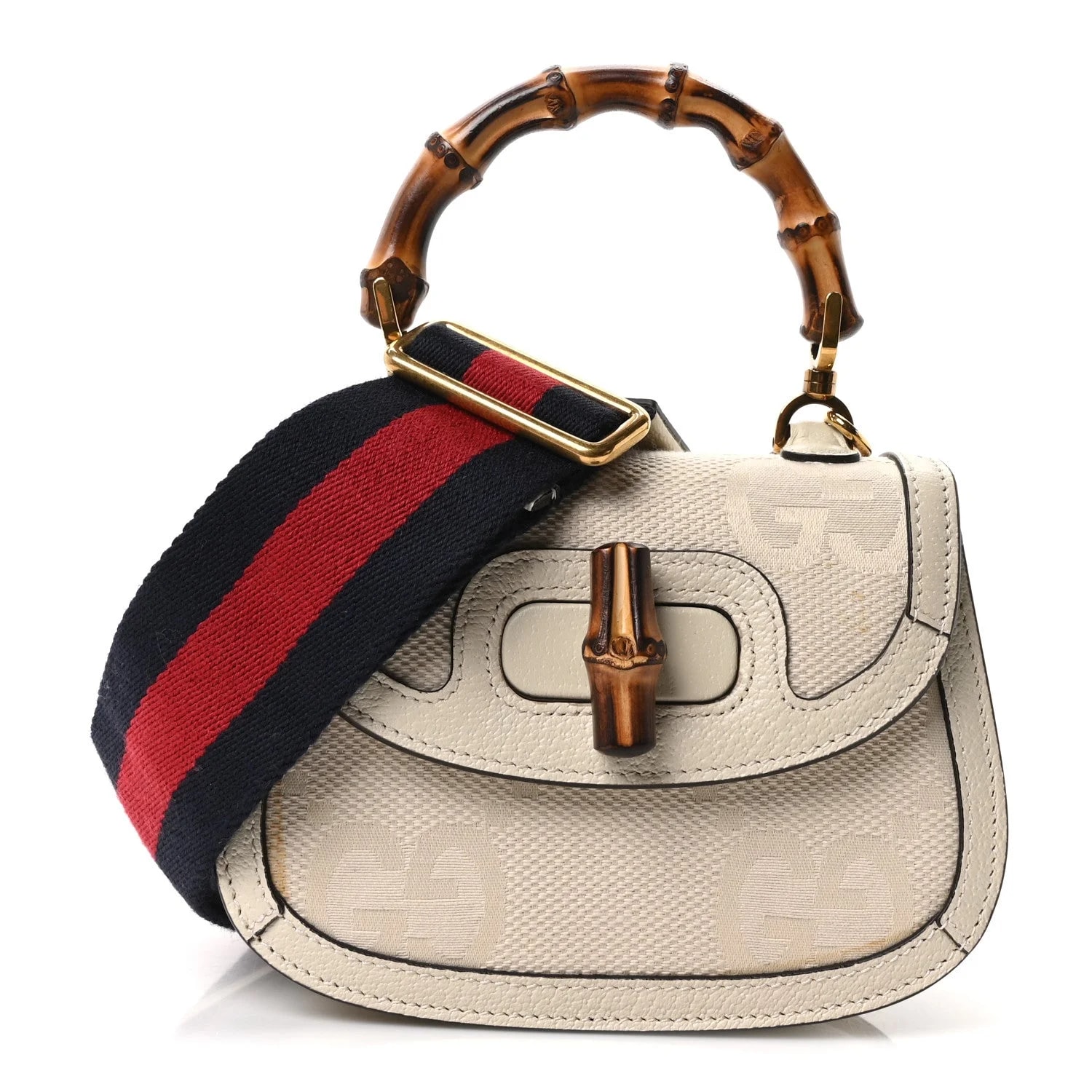 Gucci — Jumbo GG Textured Dollar Web Small Bamboo 1947 Top Handle — Handbag — resale