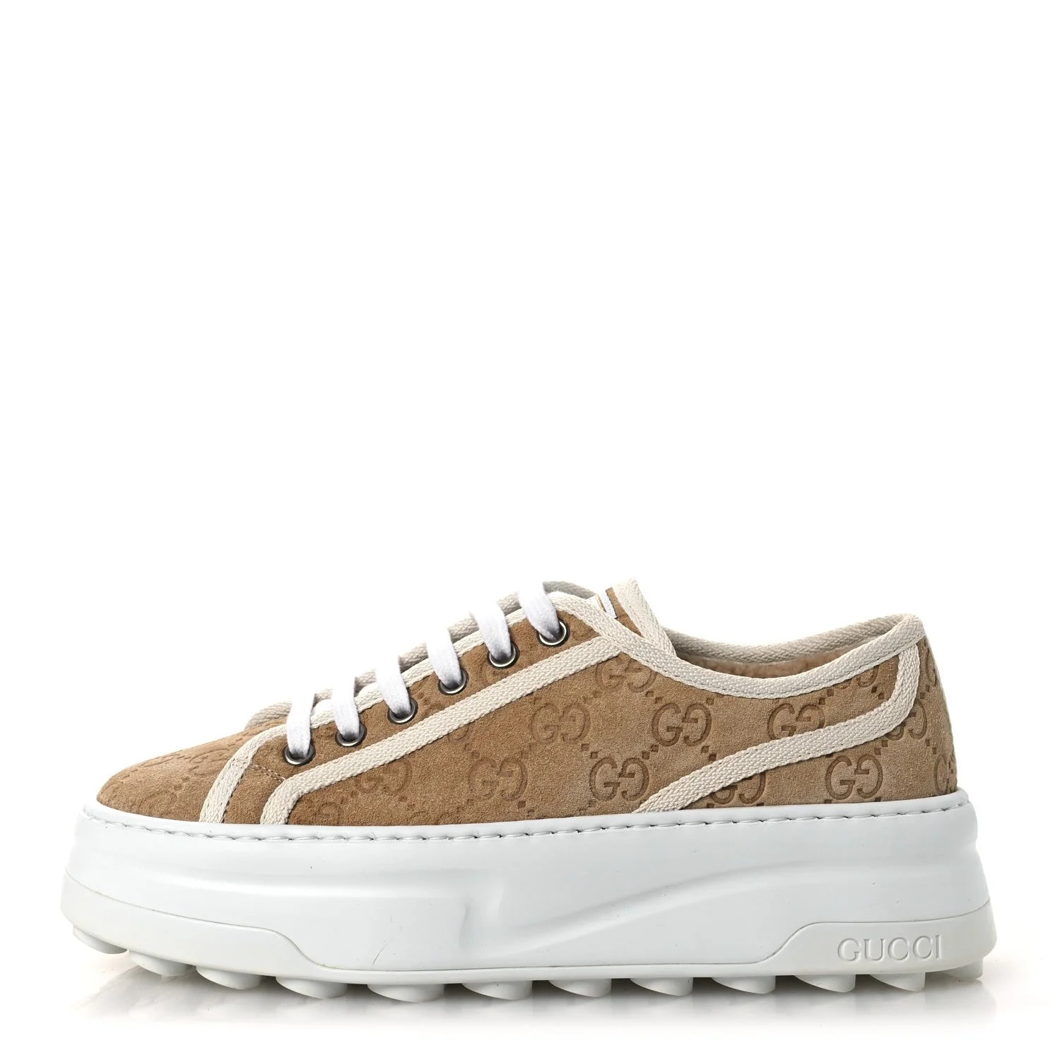 Gucci — Web GG Embossed 1977 Tennis High Top 36 Butterscotch Mystic — Sneaker — resale