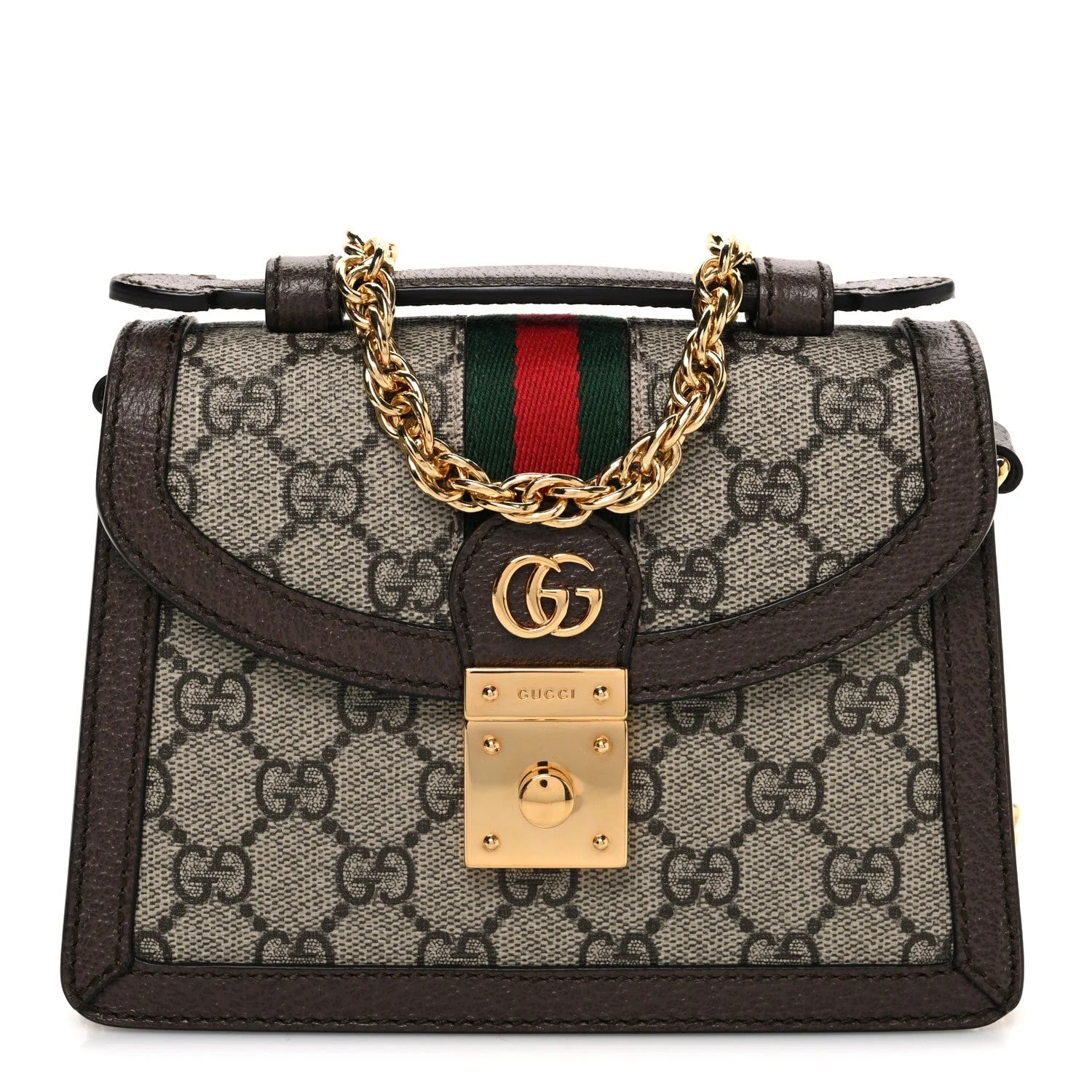 Gucci — Textured Dollar Web Mini Ophidia Padlock Top Handle Chain New Acero — Handbag — resale