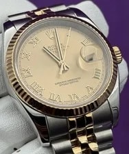 Rolex — Rolex Datejust 36 Two-Tone Champagne Roman Dial Fluted Jubilee 116233 B+P — Watch — resale