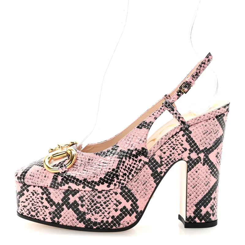 Gucci — Print Horsebit Platform 35/120mm Slingback 35 Wild — Designer Shoe — resale