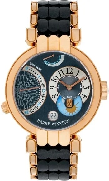 Worldofluxuryus — Harry Winston Premier Excenter TimeZone 18K Rose Gold — Watch — resale