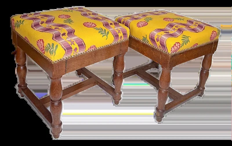 Pierre Frey — Antique Pierre Frey Upholstery Louis Xiii Style Ottomans - A Pair — Furniture — resale