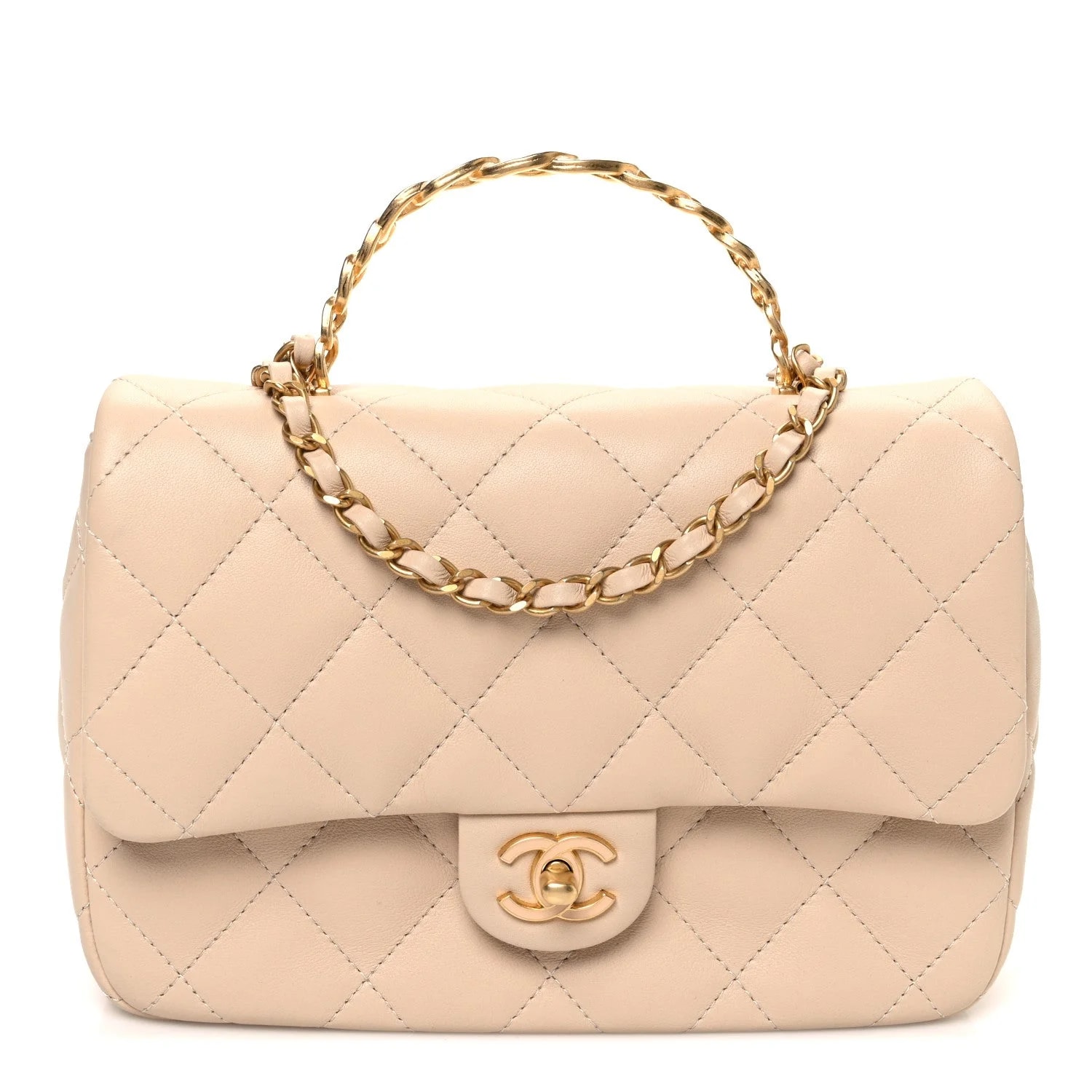 Chanel — Quilted Metal Enamel Chain Top Handle Square Flap — Handbag — resale