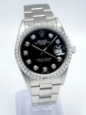 Rolex — Rolex Oyster Date 34mm 15010 MOP Diamond Dial & Diamond Bezel Datejust Box — Watch — resale