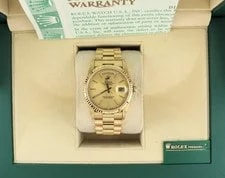 Rolex — Rolex Day-Date 18238 Champagne Tapestry Dial 18kt President W/ Open Papers 36mm — Watch — resale