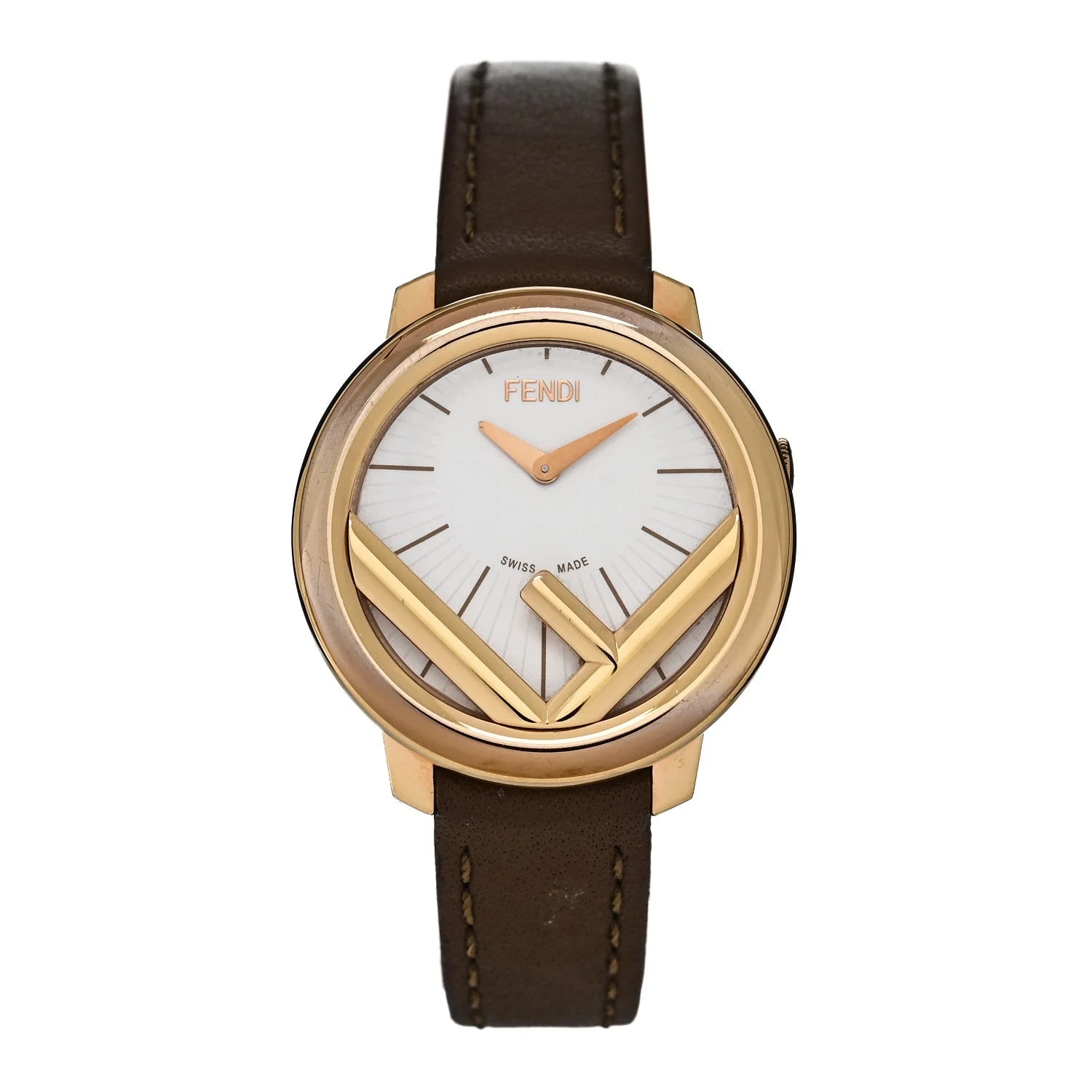 Fendi — Stainless Steel Calfskin 28mm Run Away Quartz Brown — Watch — resale