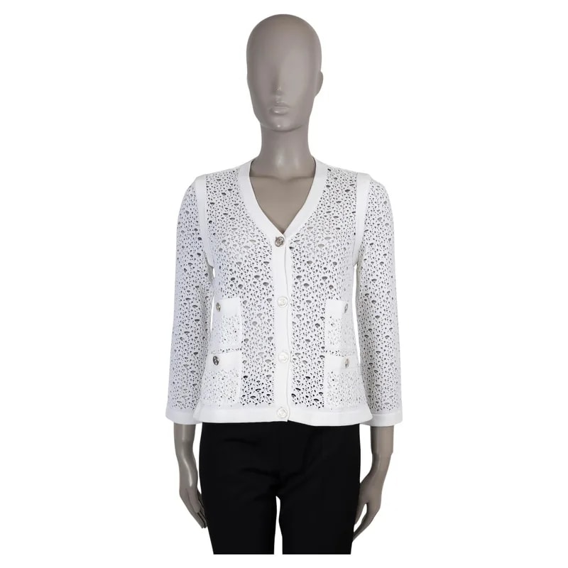 Chanel — Chanel Cotton 11S Open Crochet Cardigan Sweater 40 M — Clothing — resale