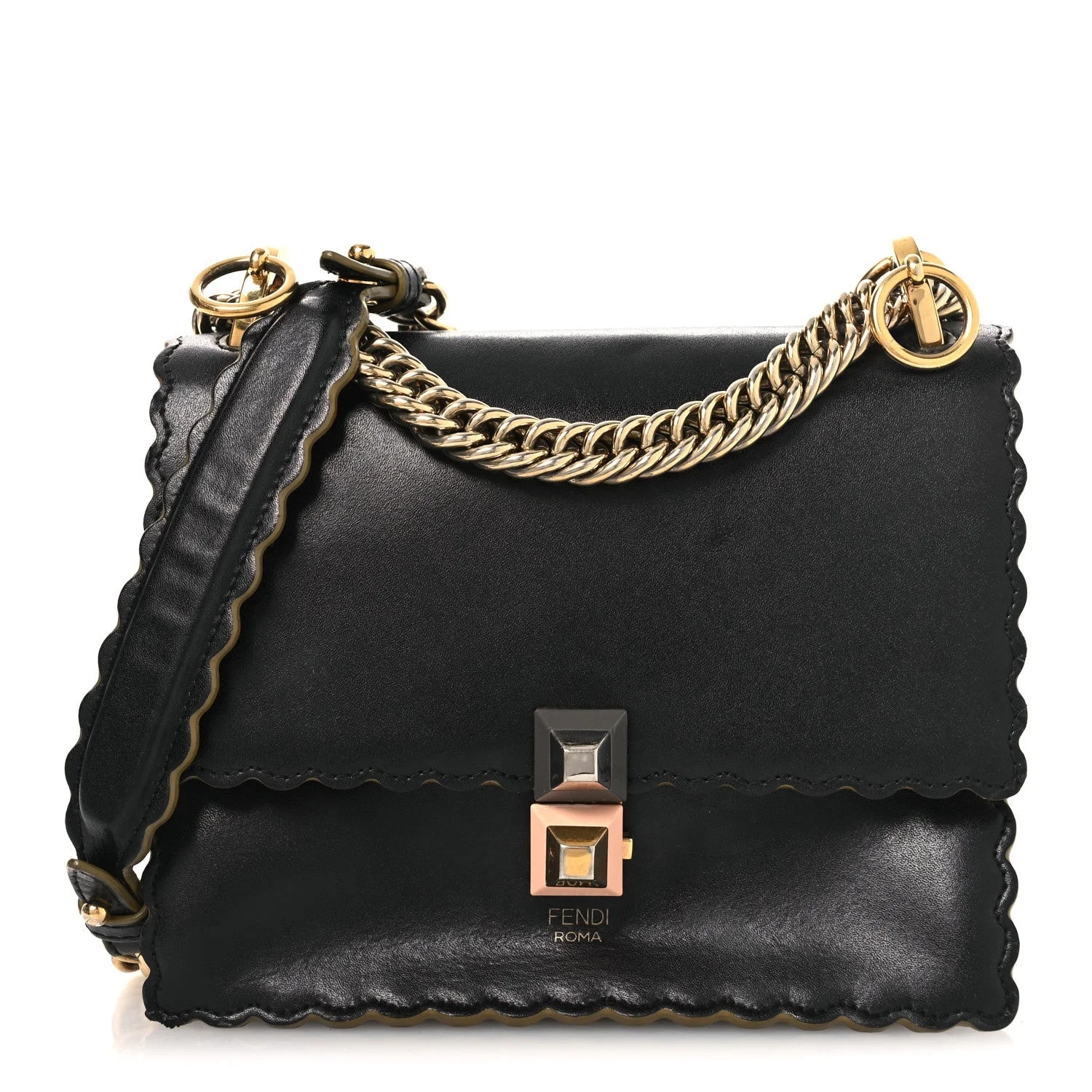 Fendi — Vitello Liberty Scalloped Studded Small Kan I — Handbag — resale