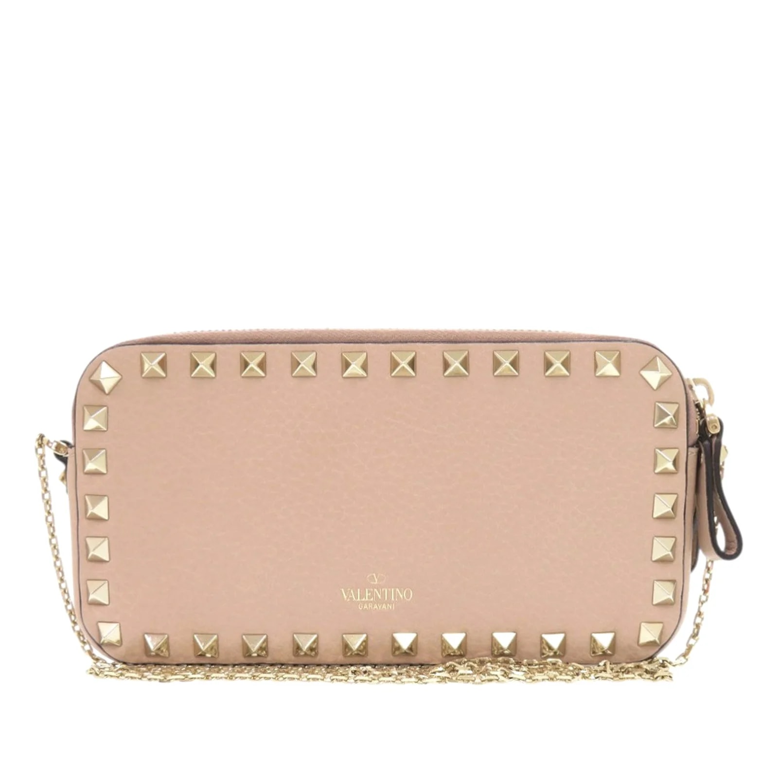 Valentino — Pebbled Rockstud Double Zip Chain — Handbag — resale