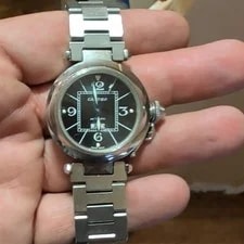 Cartier — Cartier Pasha de 35mm Automatic Swiss Made Black Dial Silver Bracelet — Watch — resale