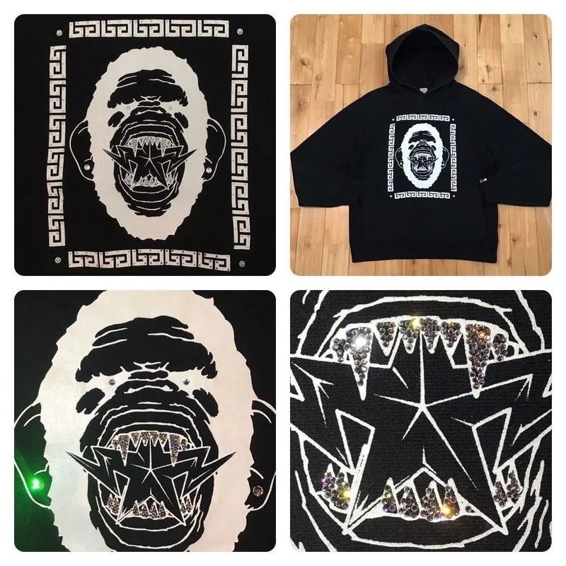 BAPE Swarovski APE HEAD BAPE STA pullover hoodie black — streetwear — resale