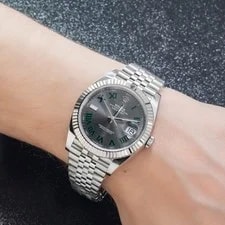 Rolex — Rolex Datejust 41mm Gray/Green Roman Dial Fluted Bezel Jubilee Date W/ Box — Watch — resale