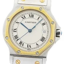 Cartier — Cartier Santos Octagon LM 187902 Date YG Bezel Beige Dial Quartz 's_966293 — Watch — resale