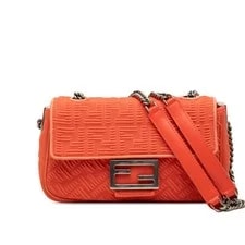 Fendi — Fendi Embossed Technical Fabric Chain Midi Baguette Dark — Handbag — resale