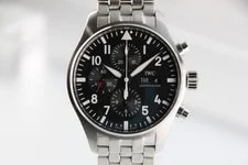 IWC — IWC Pilots Chronograph 43mm IW377710 Day Date Black Dial SS Bracelet T179 — Watch — resale