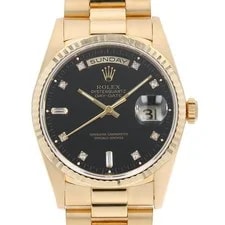 Rolex — Rolex Day Date 8P Diamond 2P Baguette Diamond 18238A Black W Number Second H... — Watch — resale