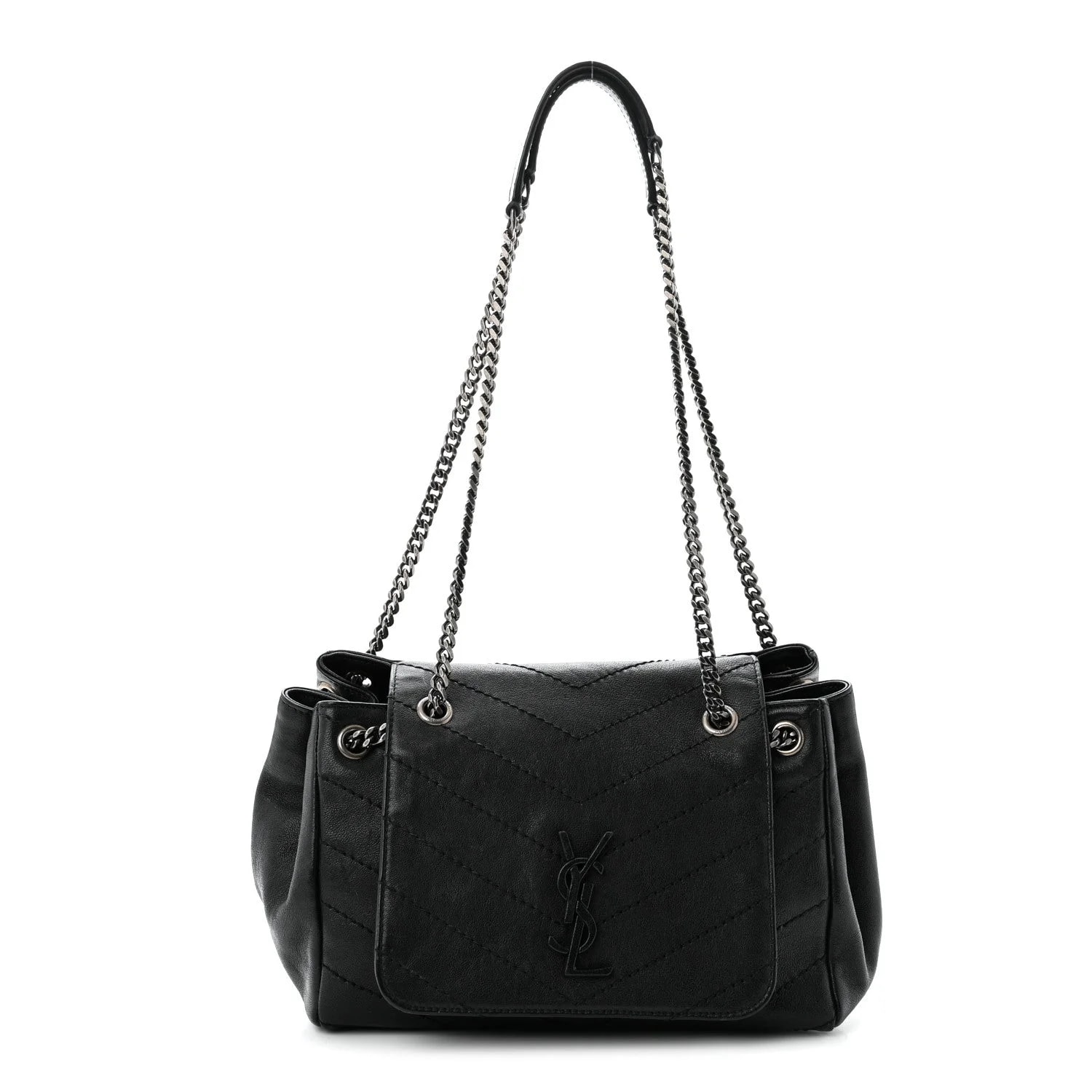 Saint Laurent — Pebbled Chevron Small Nolita — Handbag — resale