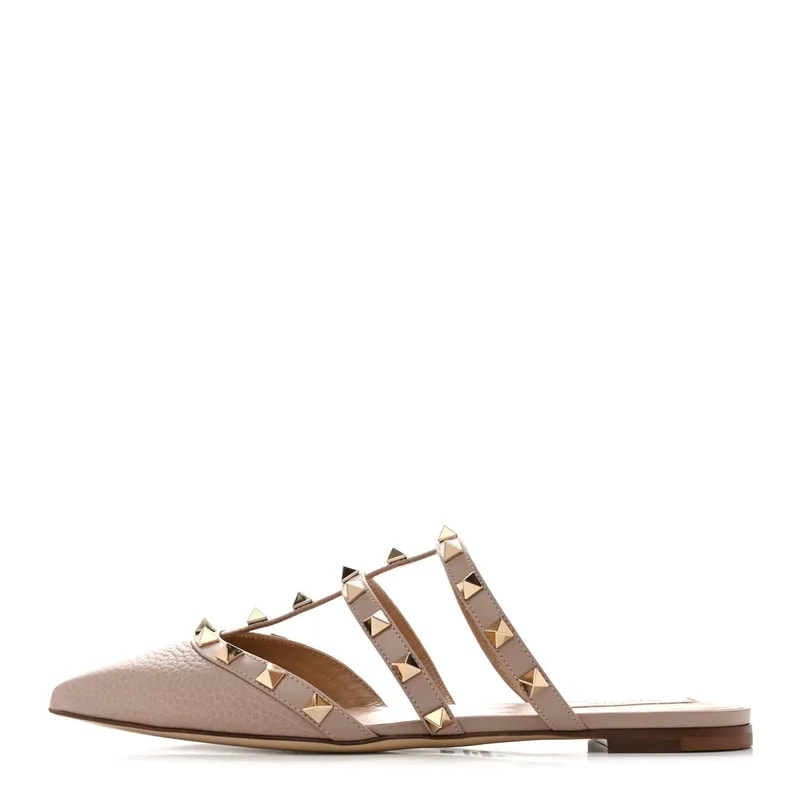 Valentino Garavani — Pebbled Rockstud Cage Mules 36.5 Poudre — Designer Shoe — resale