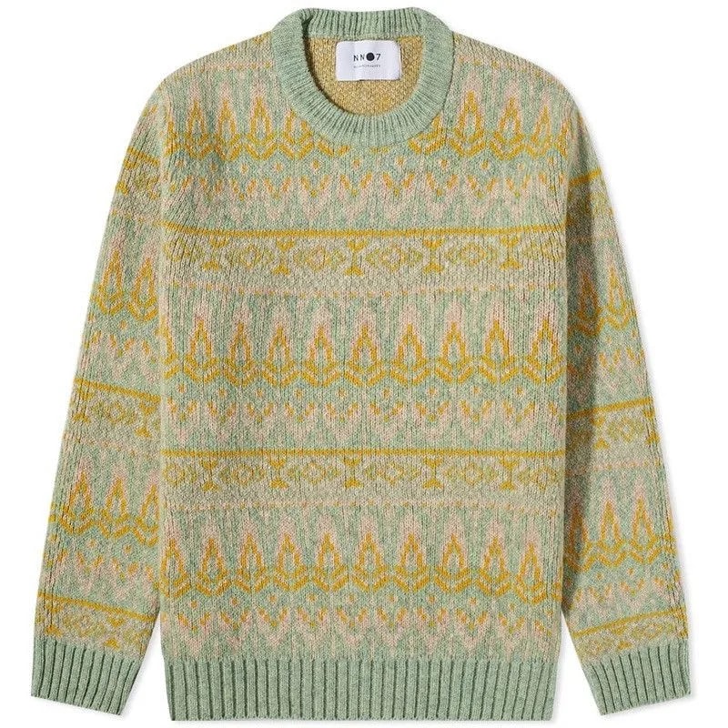 NN07 Men's Hugo Patterned Crew Knit in Dusty — Designer Shoe — resale