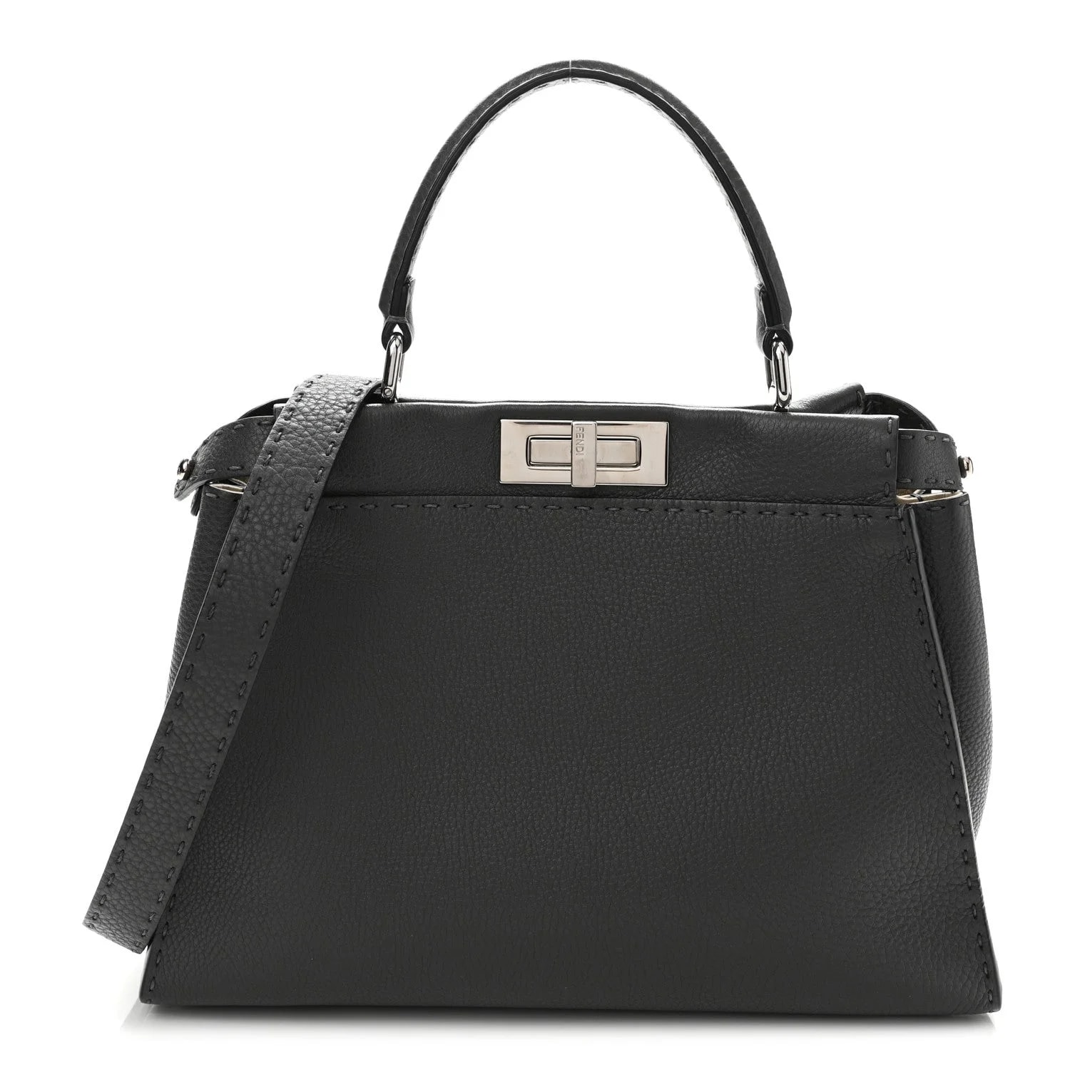 Fendi — Cuoio Romano Medium Peekaboo Iconic Satchel Asphalt Milk — Handbag — resale