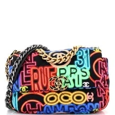 Chanel — Chanel 19 Flap Quilted Graffiti Print Fabric Medium — Handbag — resale
