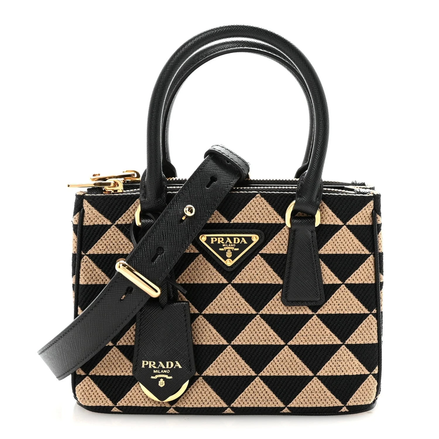 Prada — Triangolo Symbole Embroidered Mini Galleria Double Zip Corda — Handbag — resale