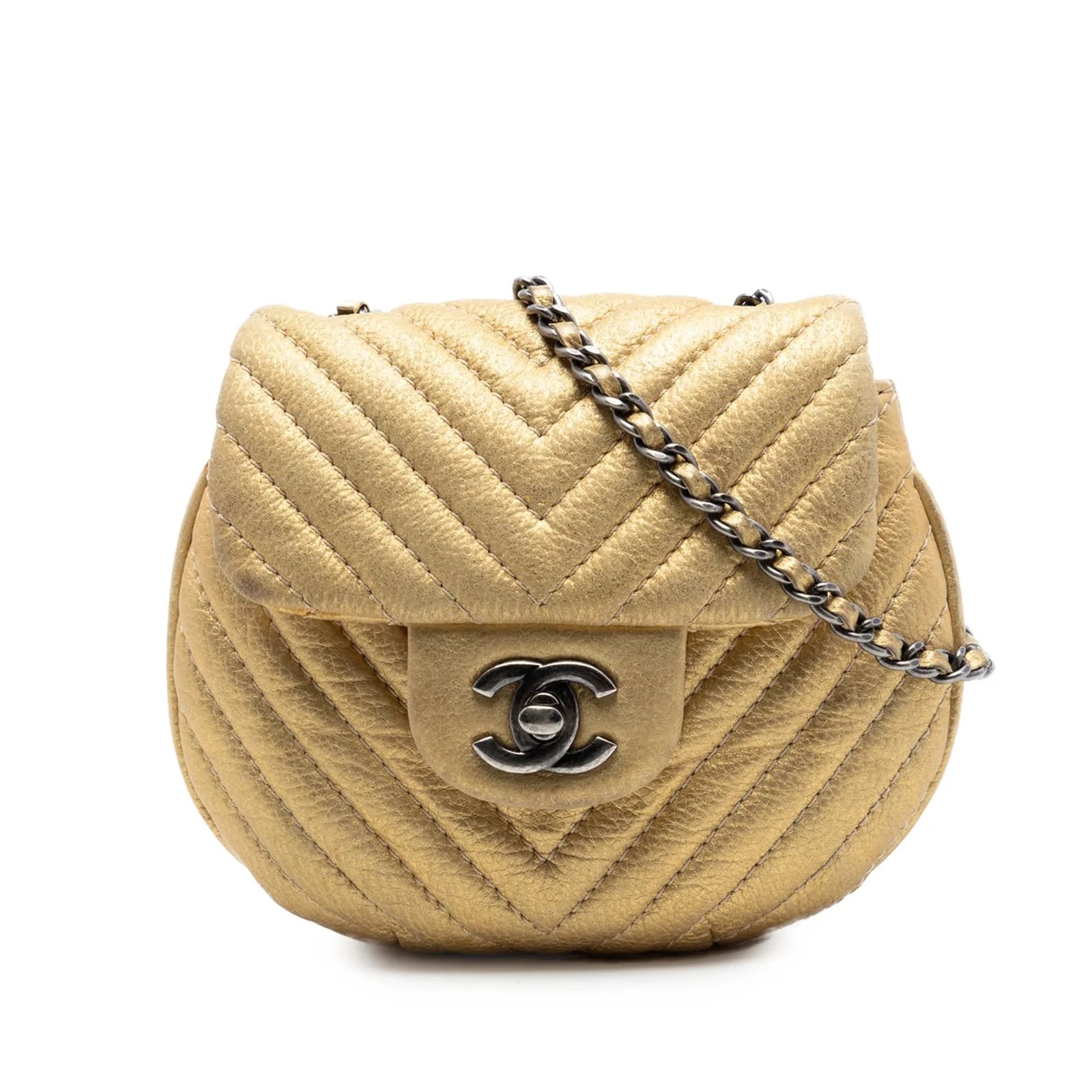 Chanel — CC Chevron Metallic Aged Bubble Flap — Handbag — resale