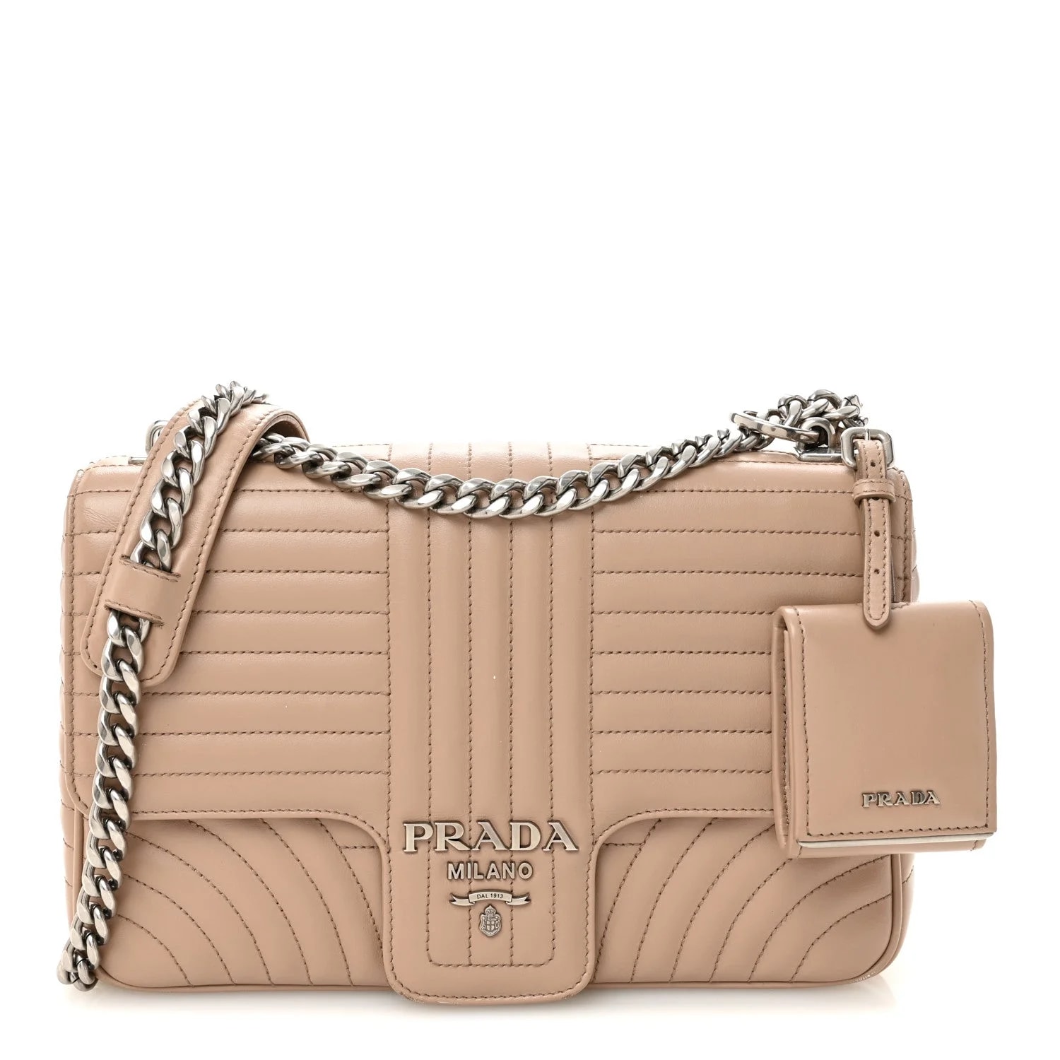 Prada — Soft Impunture Diagramme Large Chain Flap Cipria — Handbag — resale