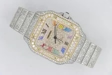 Cartier — Cartier Santos WSSA0018 Custom Rainbow Roman Pave Diamond Dial Bezel & Band — Watch — resale