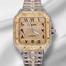 Cartier — Cartier 40mm Santos Large 2-Tone Roman Iced 20ct Diamonds Solitaire — Watch — resale