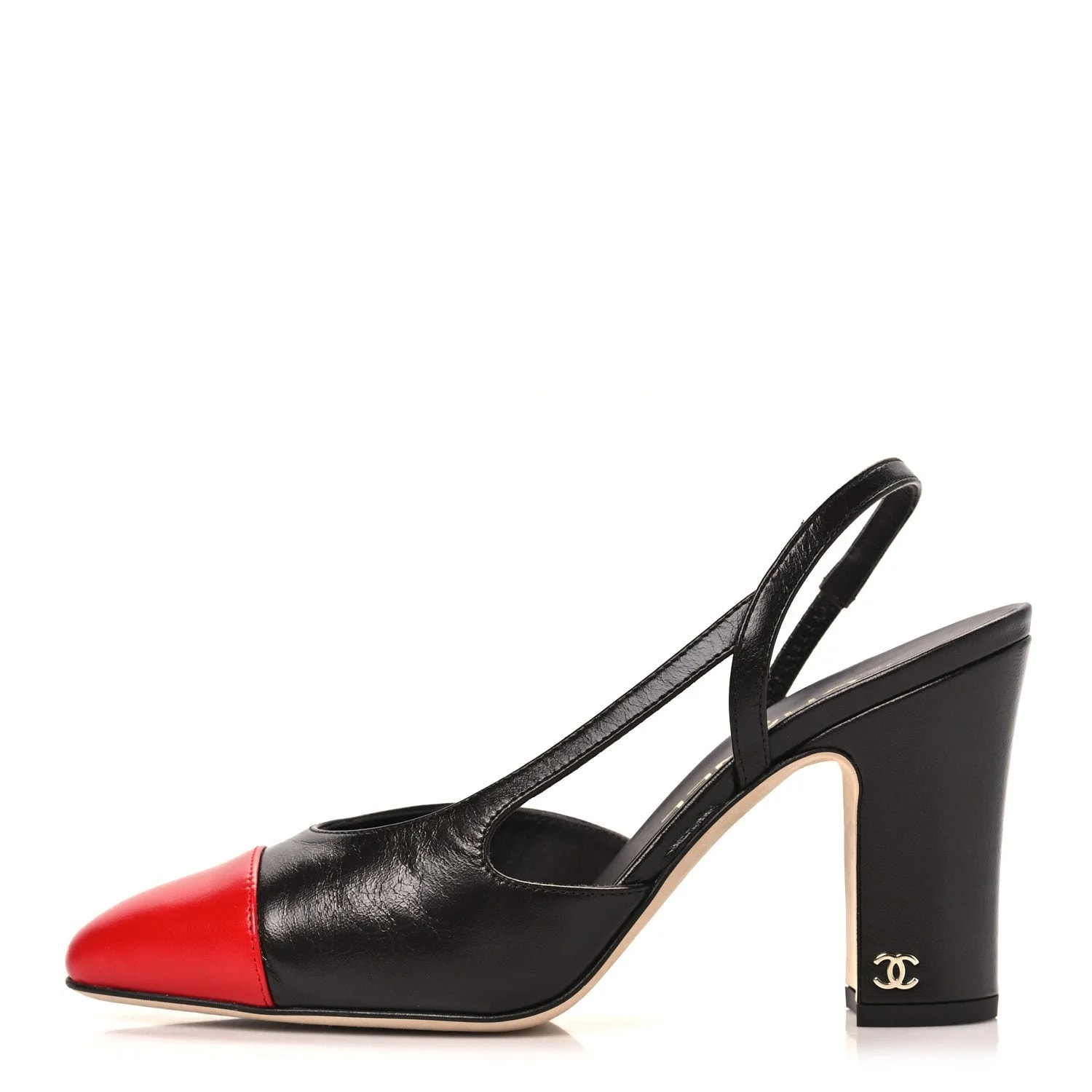 Chanel — Crumpled Shiny Cap Toe CC Slingback 37 Dark — Designer Shoe — resale