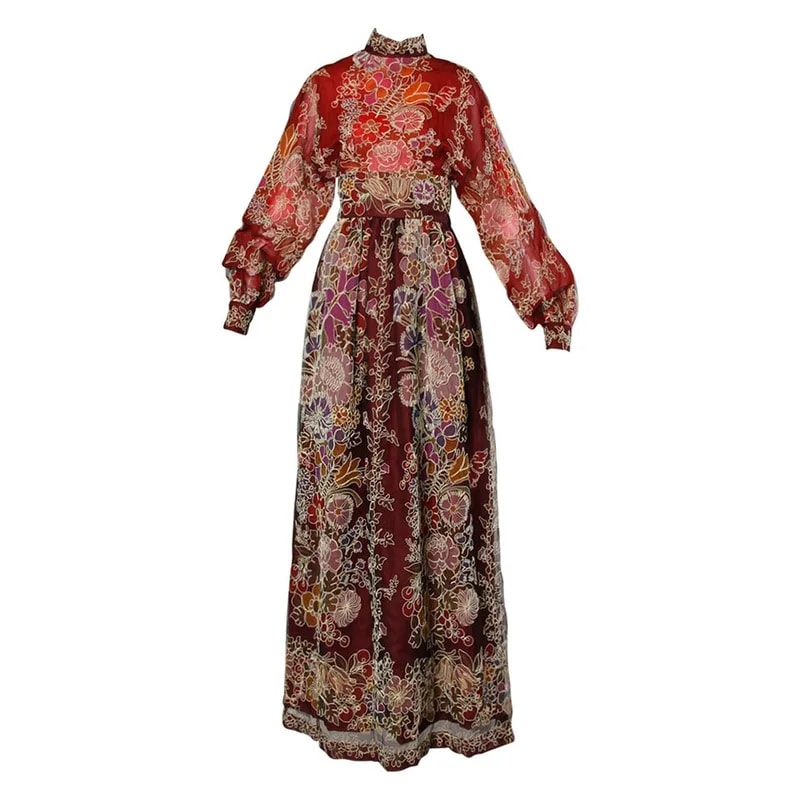 Donald Brooks — Donald Brooks Unworn 1970s Hand-Painted Tulle Embroidered Dress — Designer Shoe — resale