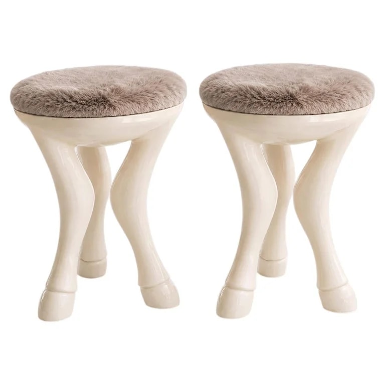 Jaeger-LeCoultre — Set of Two Plaster Stools With Faux Fur Upholstery — Furniture — resale